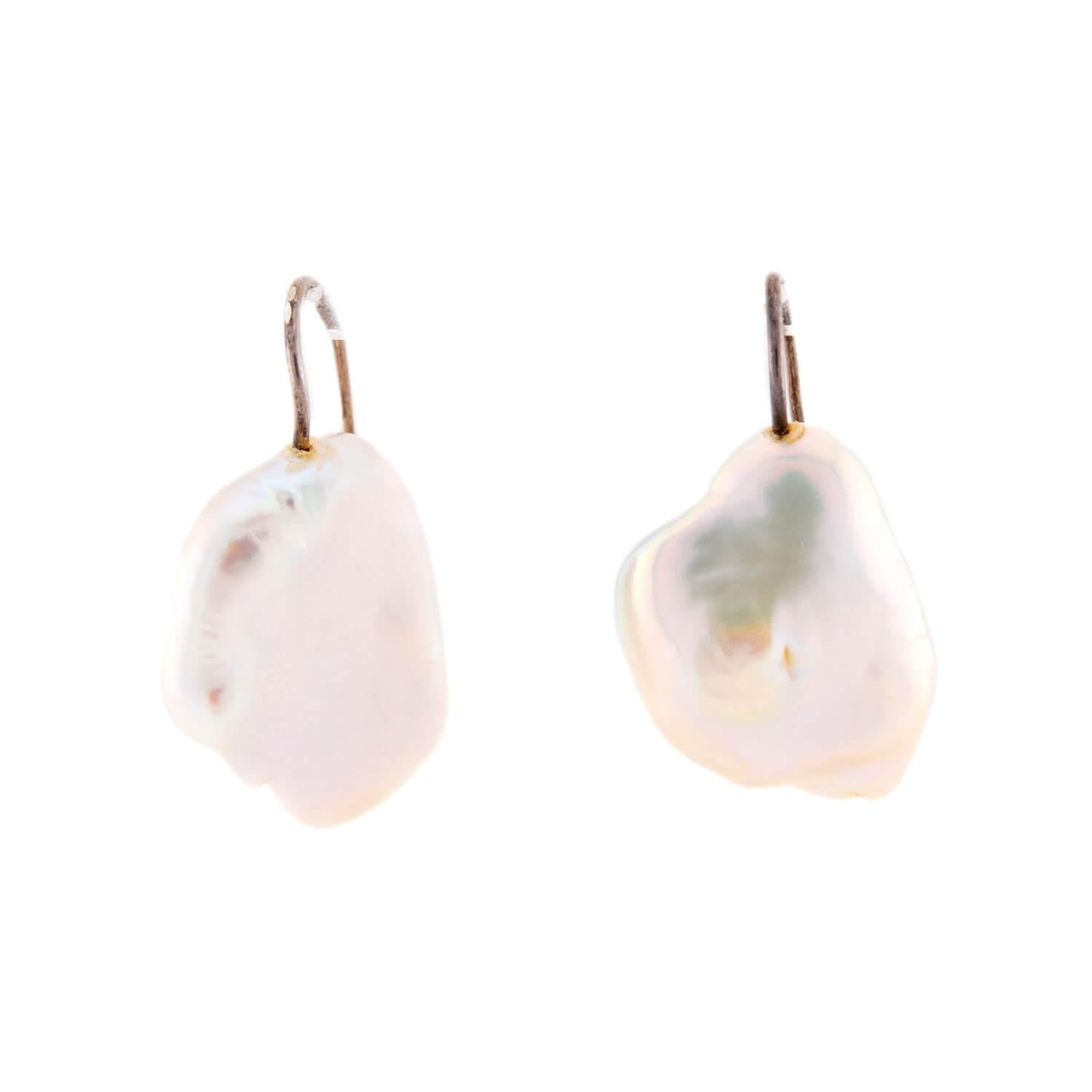 Estate Sterling Silver Blister Pearl Earrings