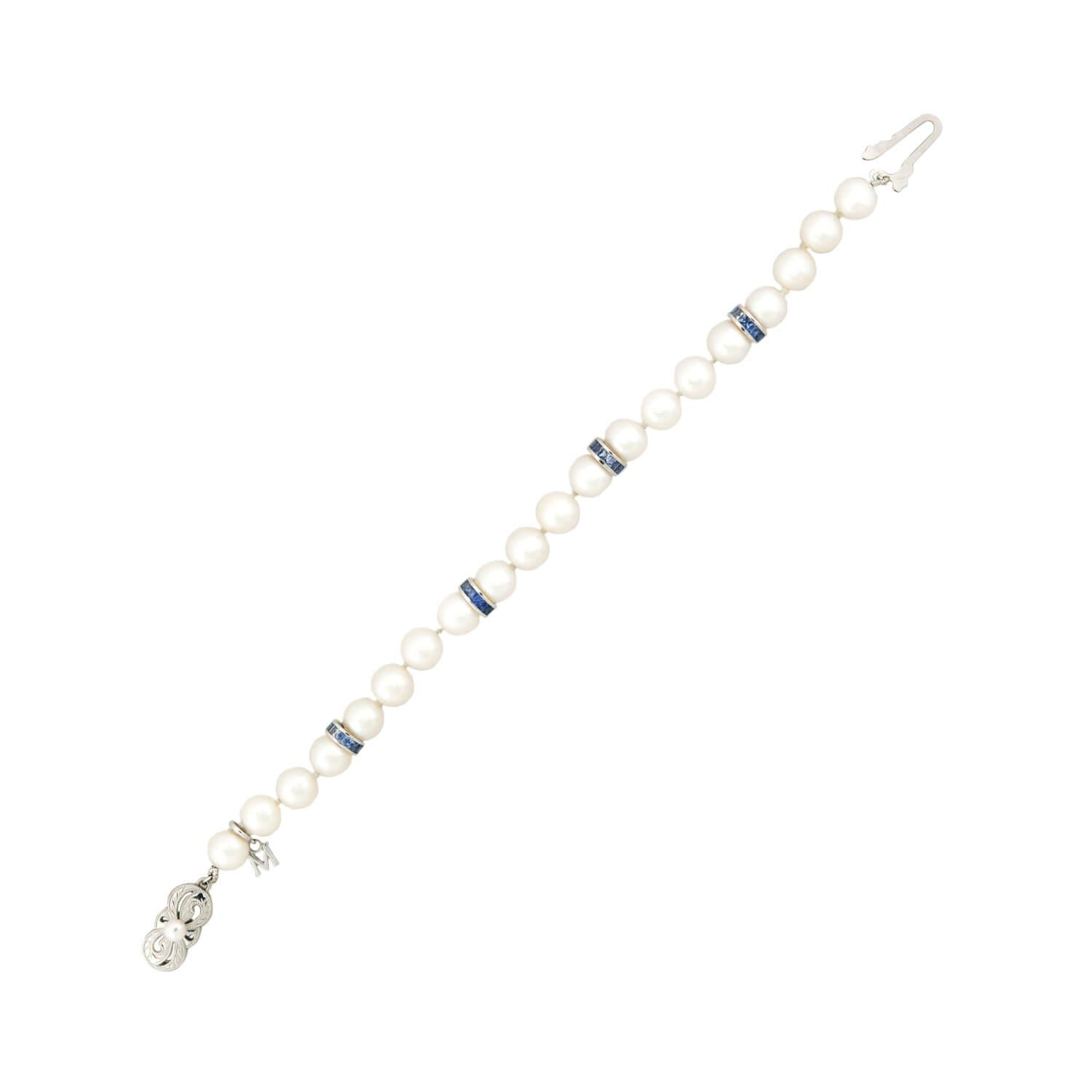 MIKIMOTO Estate 18k Pearl and Sapphire Bracelet