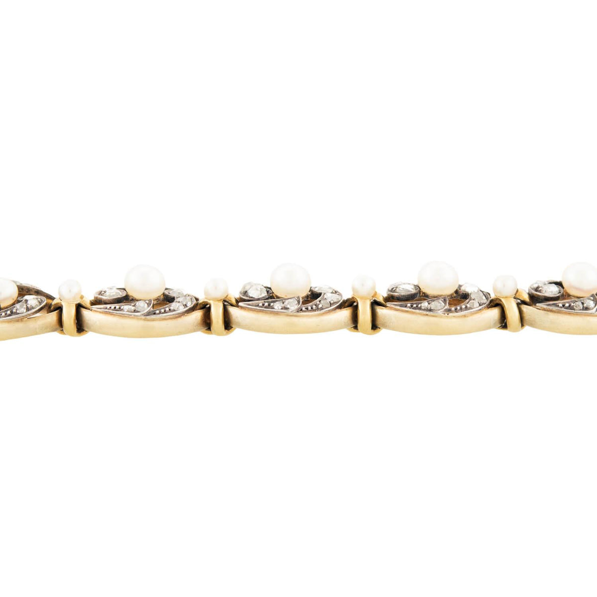 Victorian French 18k/Sterling Silver Pearl and Diamond Bracelet