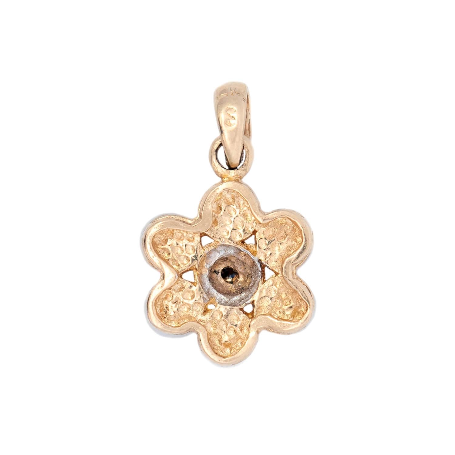 Estate 14k Pearl and Diamond Flower Pendant