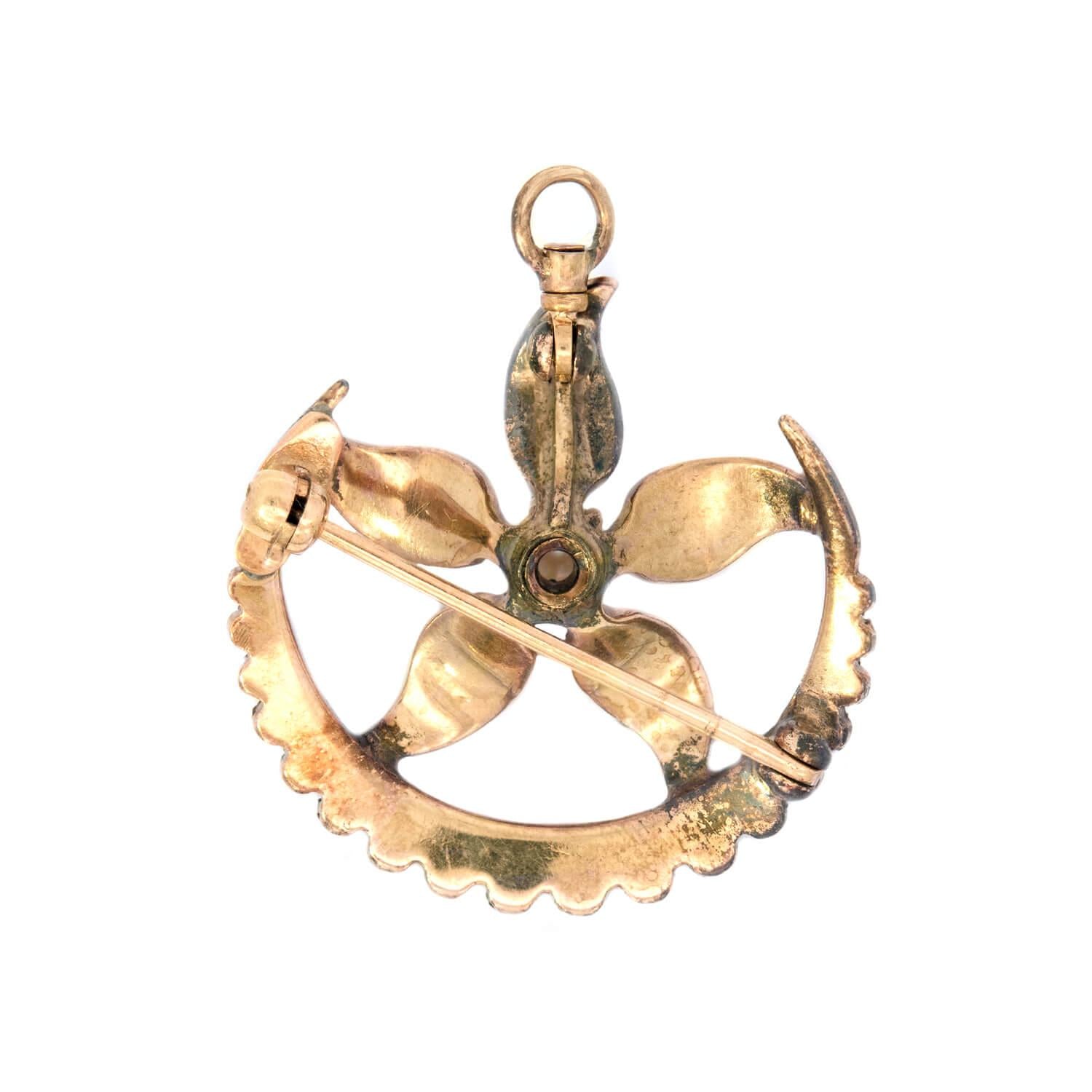 Victorian 14k Pearl Flower and Crescent Moon Pin/Pendant