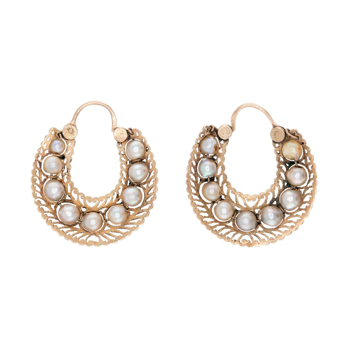 Victorian 14k Pearl Hoop Earrings