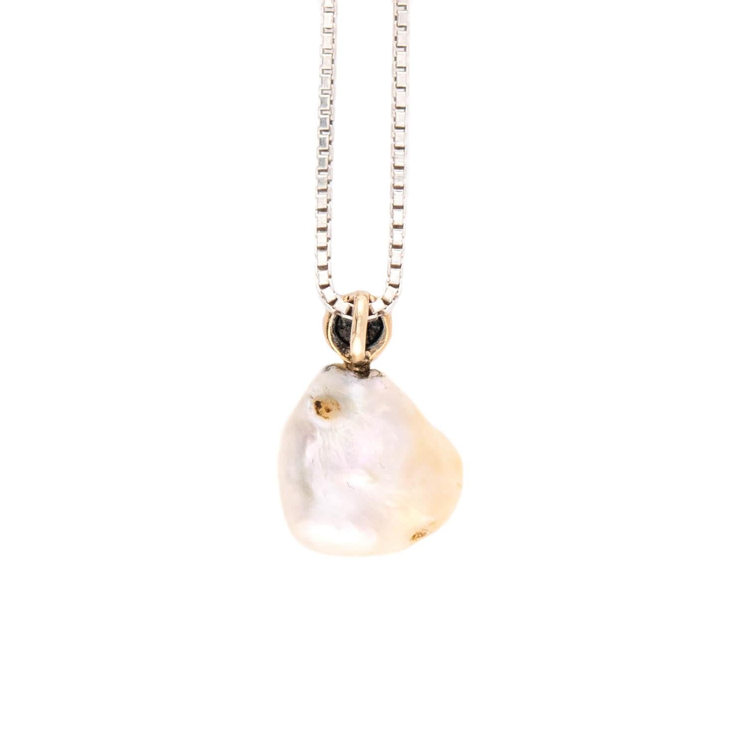 Edwardian Platinum/14k/Sterling Silver Pearl and Diamond Pendant Necklace