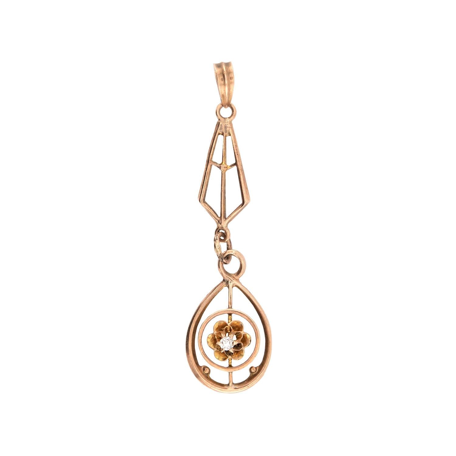 Art Nouveau 10k Diamond Lavalier Pendant/Charm