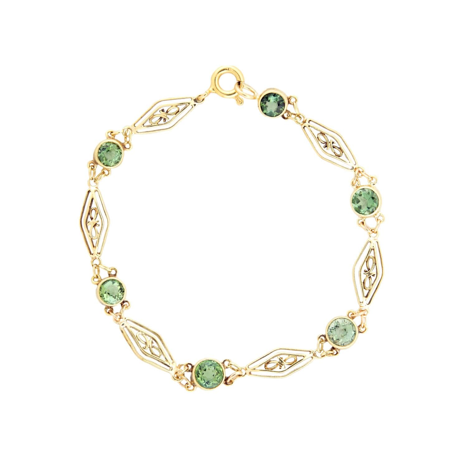 Art Nouveau 18k Peridot Link Bracelet