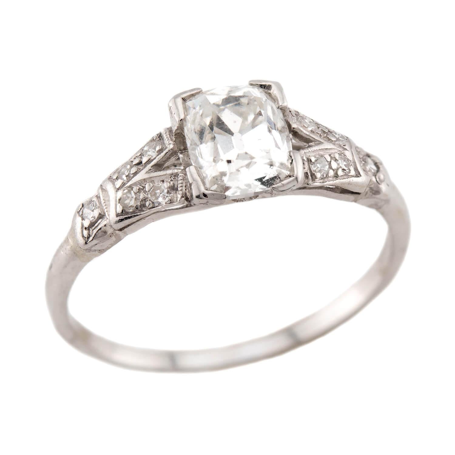 Art Deco Platinum GIA Diamond Engagement Ring 1.03ct