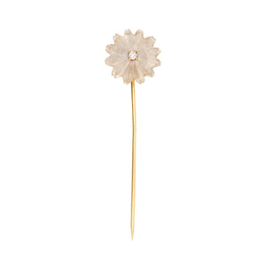 Victorian 14k Diamond & Camphor Glass Flower Stickpin