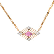 Victorian 14k Tourmaline and Diamond Pendant Necklace