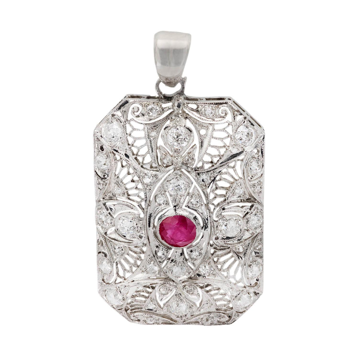 Edwardian Platinum Ruby and Diamond Pendant