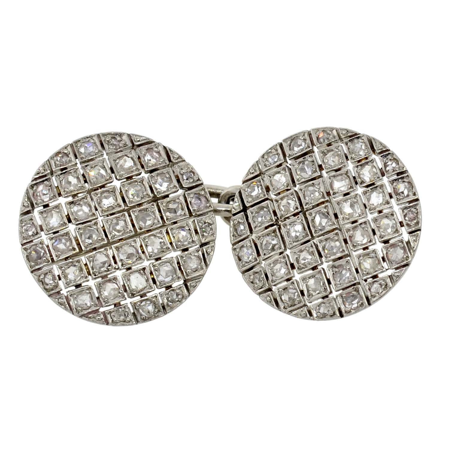 Edwardian Platinum & Rose Cut Diamond Cufflinks