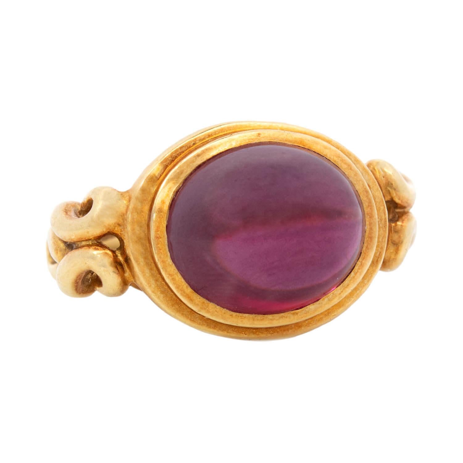 Estate 18k Rhodolite Garnet Cabochon Ring