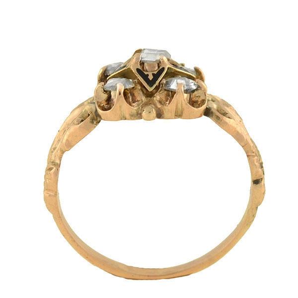 Victorian 14k Diamond and Tracery Enamel Ring