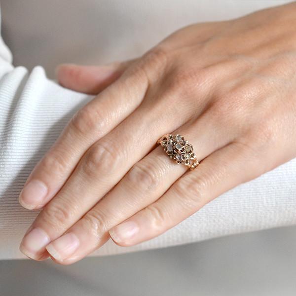 Victorian 14k Diamond and Tracery Enamel Ring