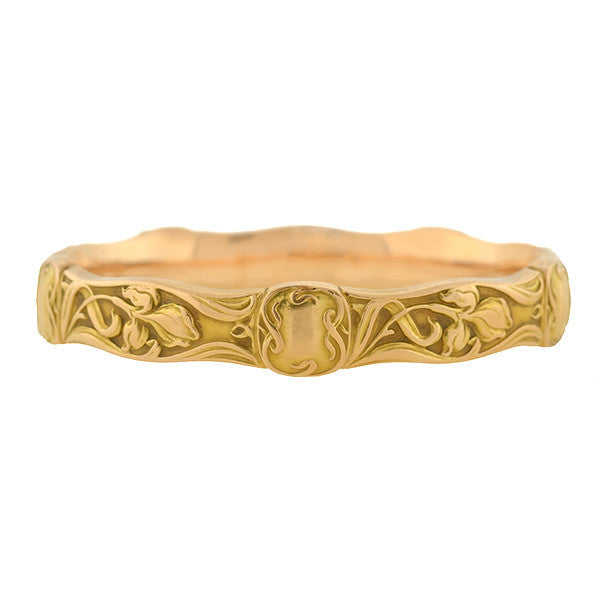 RIKER BROS. Art Nouveau 14kt Repousse Iris Flower Bracelet