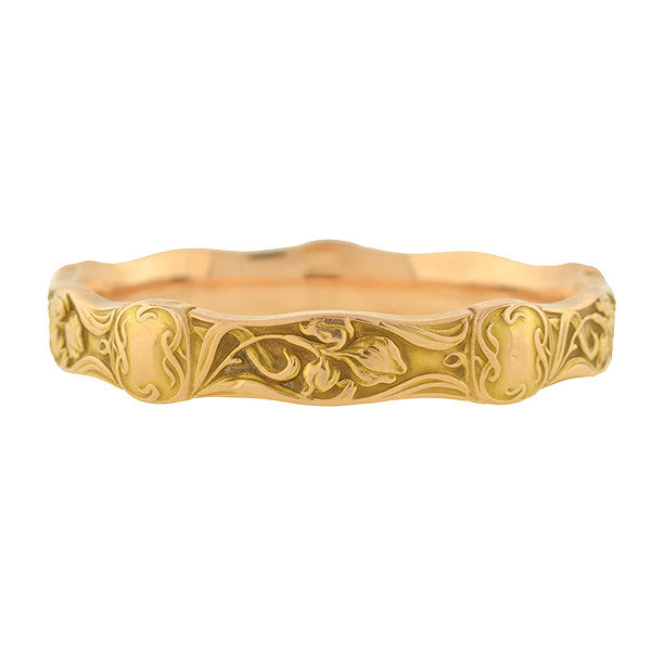 RIKER BROS. Art Nouveau 14kt Repousse Iris Flower Bracelet