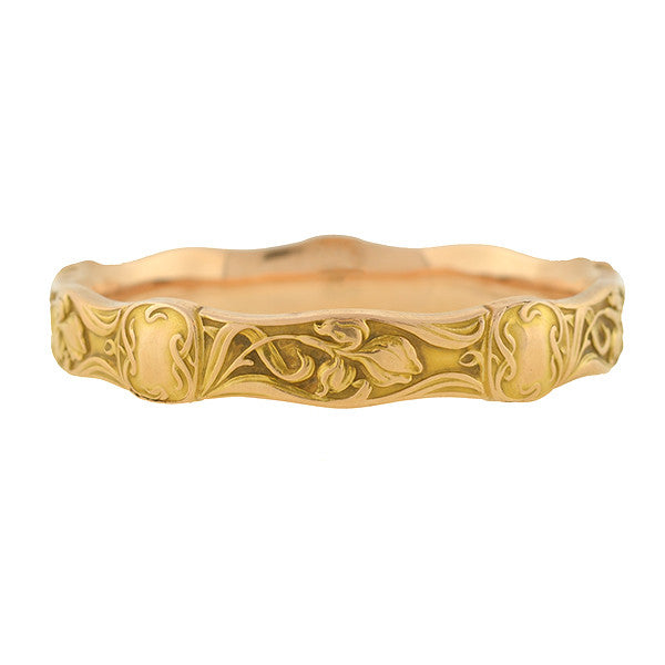 RIKER BROS. Art Nouveau 14kt Repousse Iris Flower Bracelet