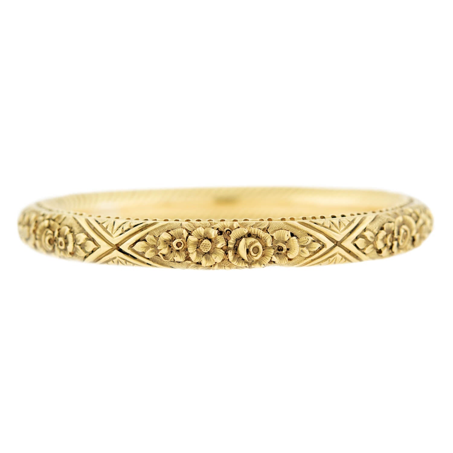 Victorian 18k Repoussé Hinged Bangle Bracelet