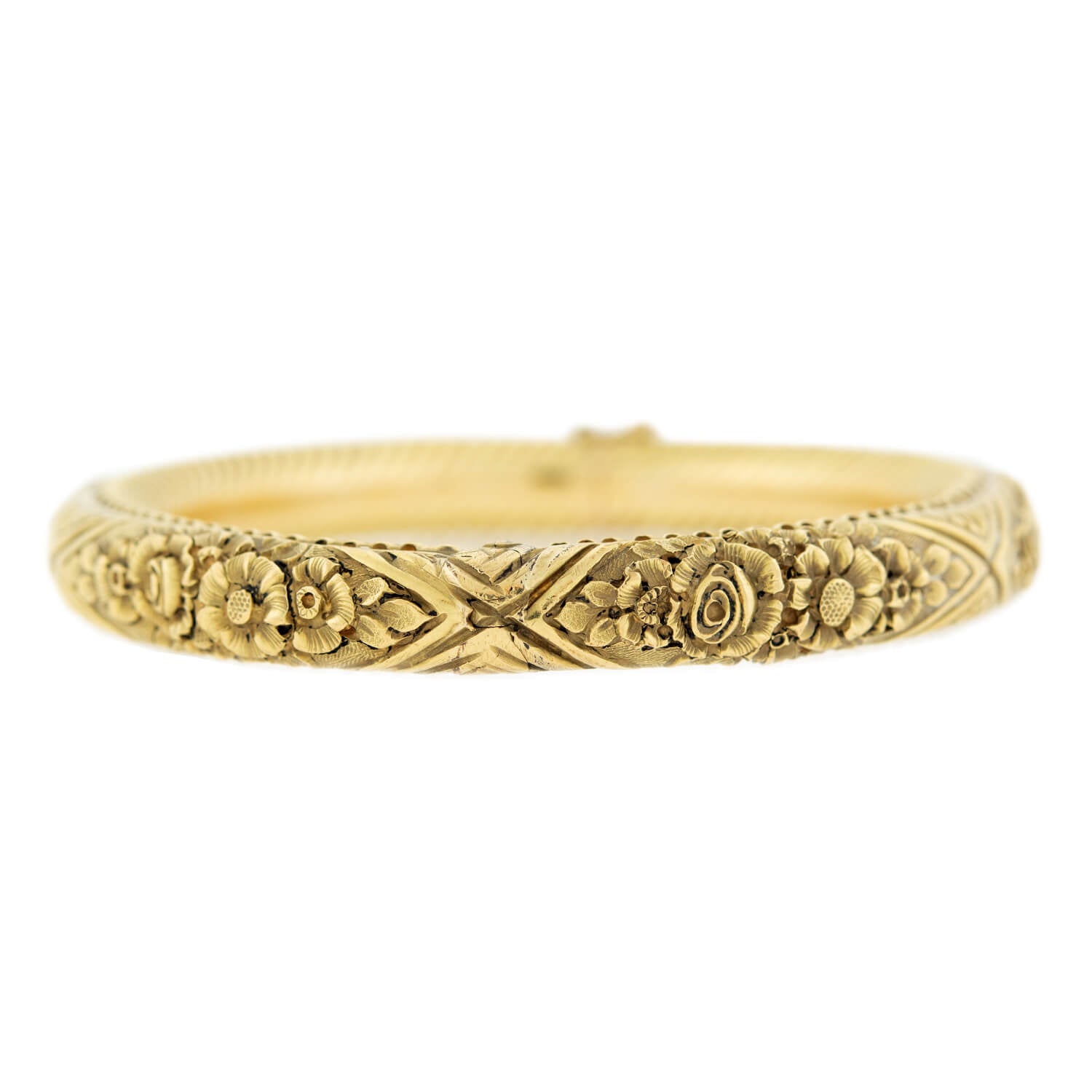 Victorian 18k Repoussé Hinged Bangle Bracelet