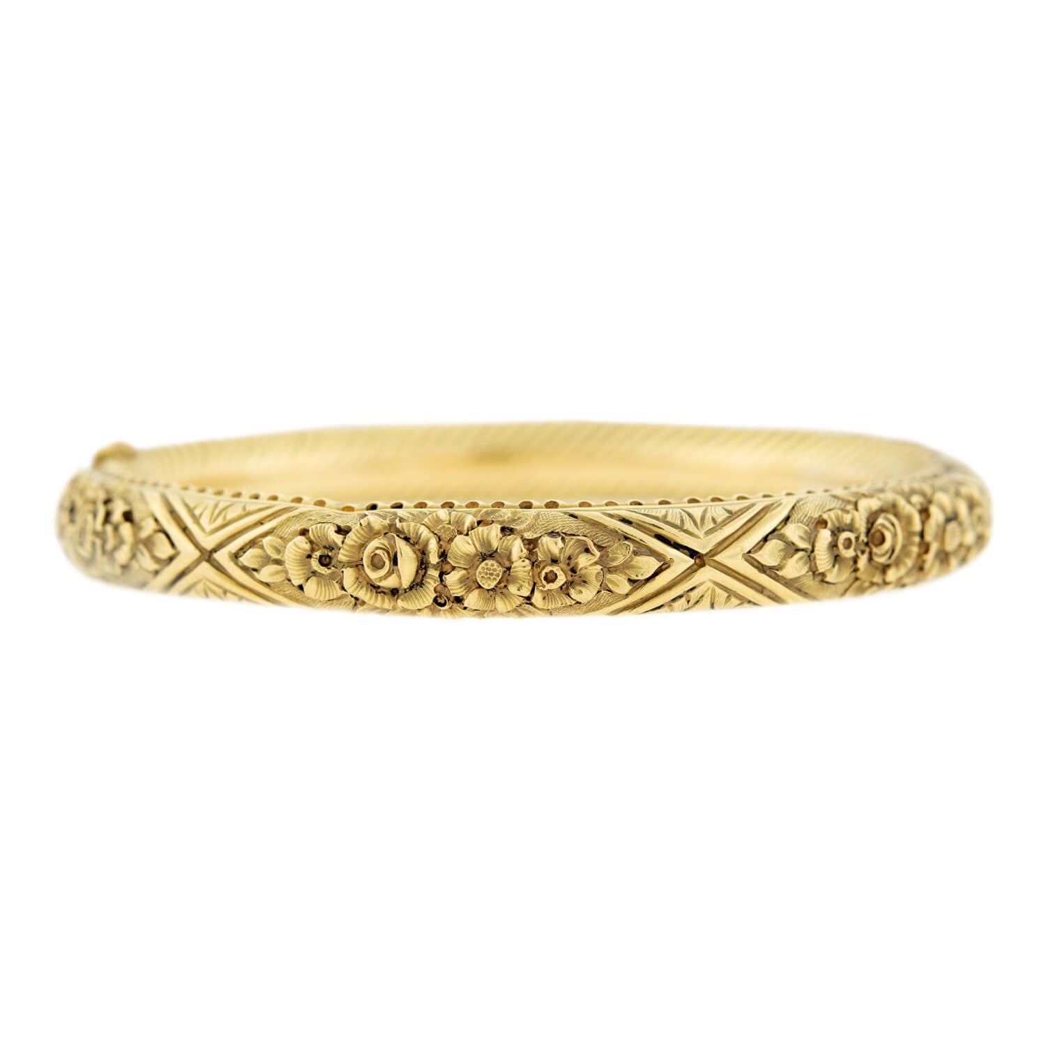 Victorian 18k Repoussé Hinged Bangle Bracelet