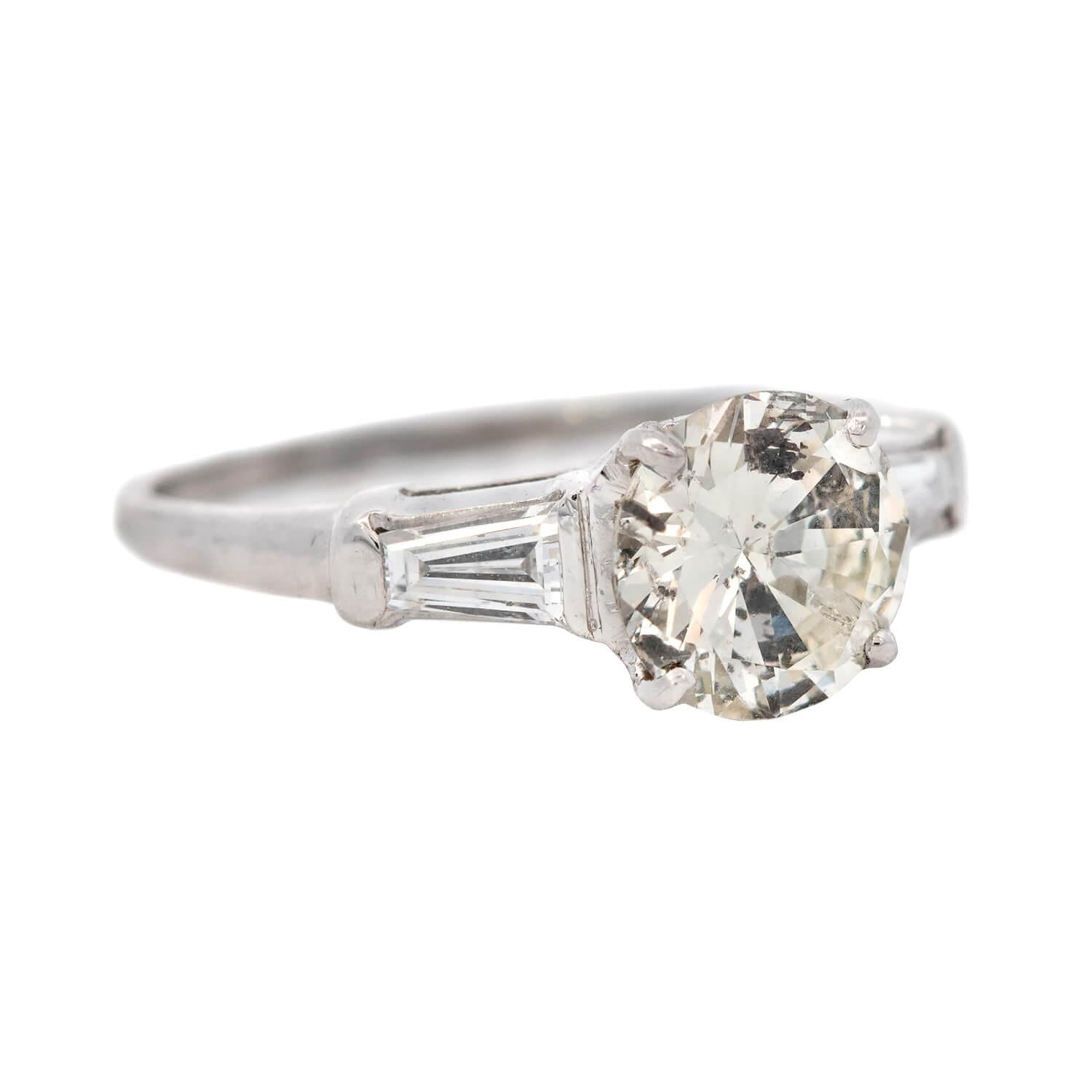 Retro Platinum Diamond Three Stone Engagement Ring 1.13ct