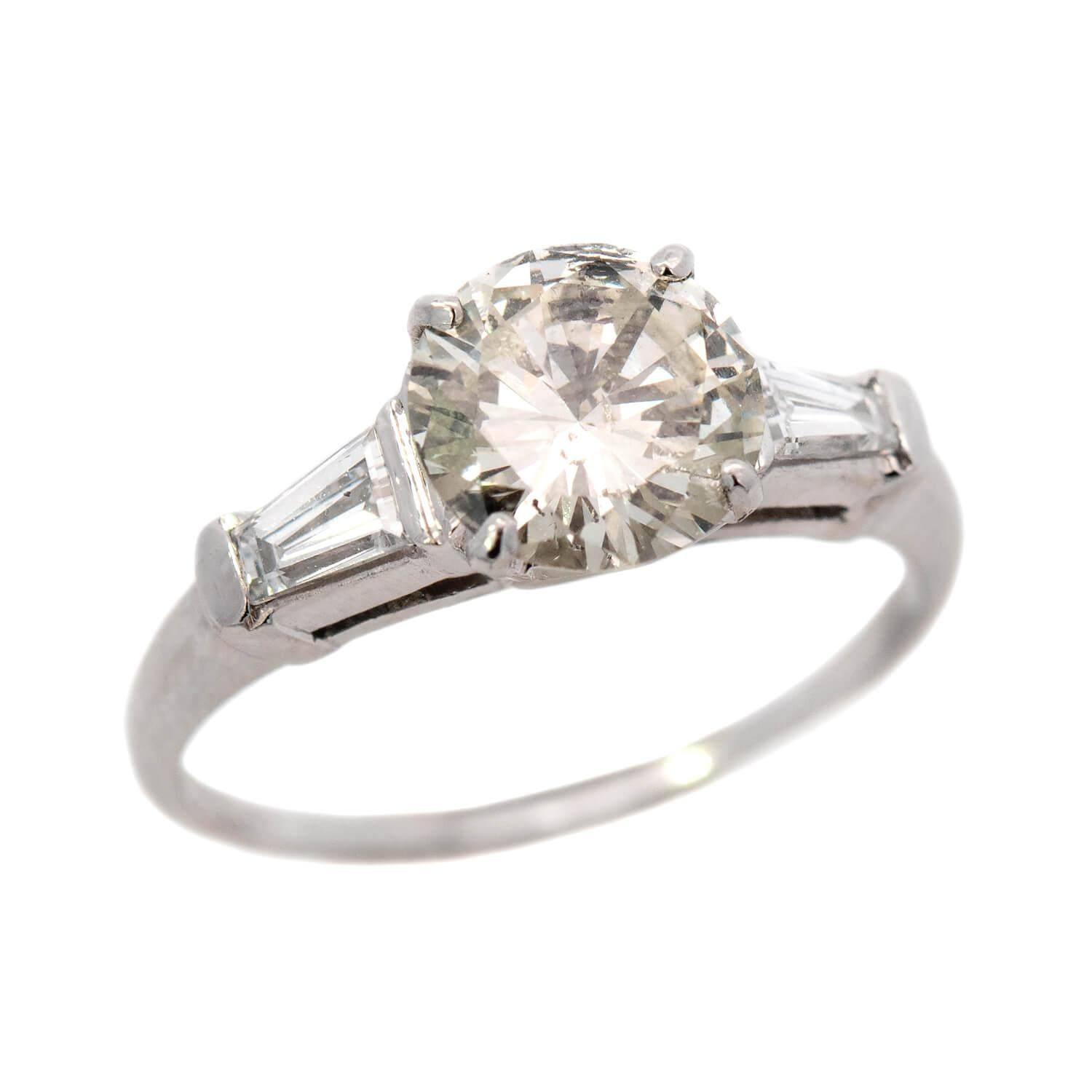 Retro Platinum Diamond Three Stone Engagement Ring 1.13ct