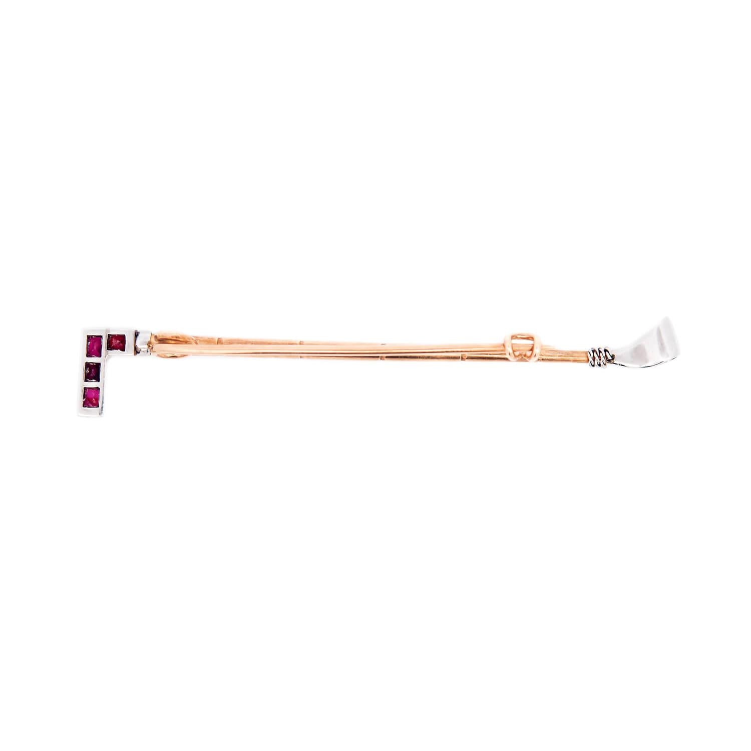 Edwardian 18k/Platinum Ruby Riding Crop Pin