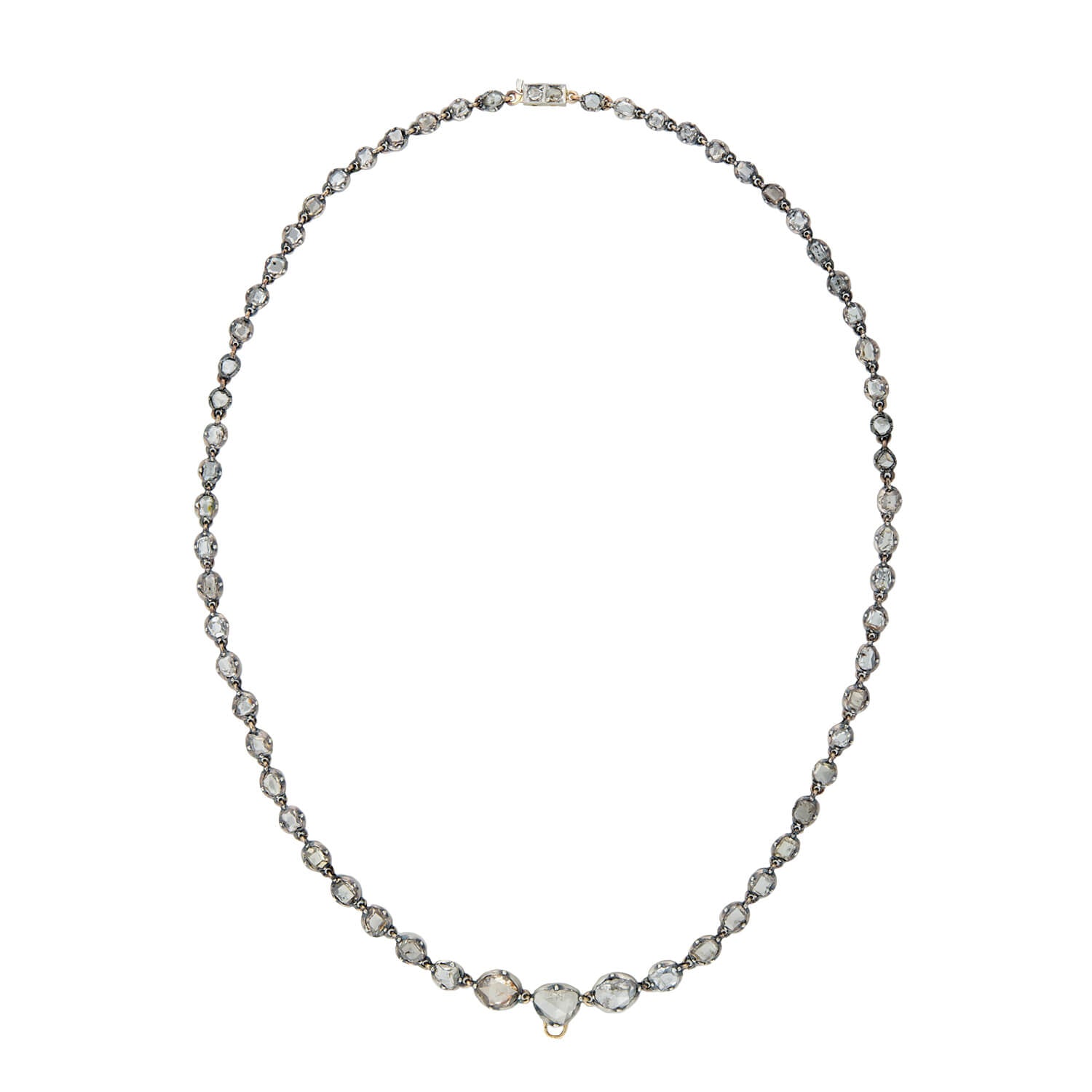 Georgian 15kt/Sterling Rose Cut + Table Cut Diamond Riviera Necklace 5ctw