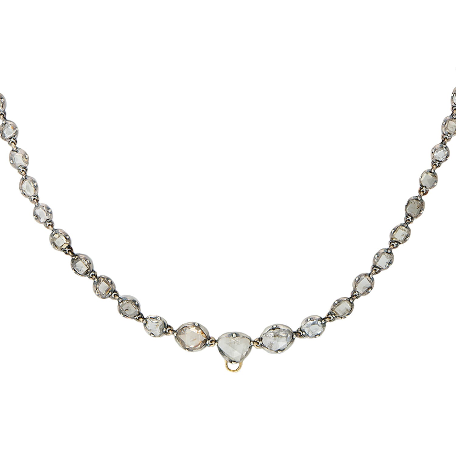 Georgian 15kt/Sterling Rose Cut + Table Cut Diamond Riviera Necklace 5ctw