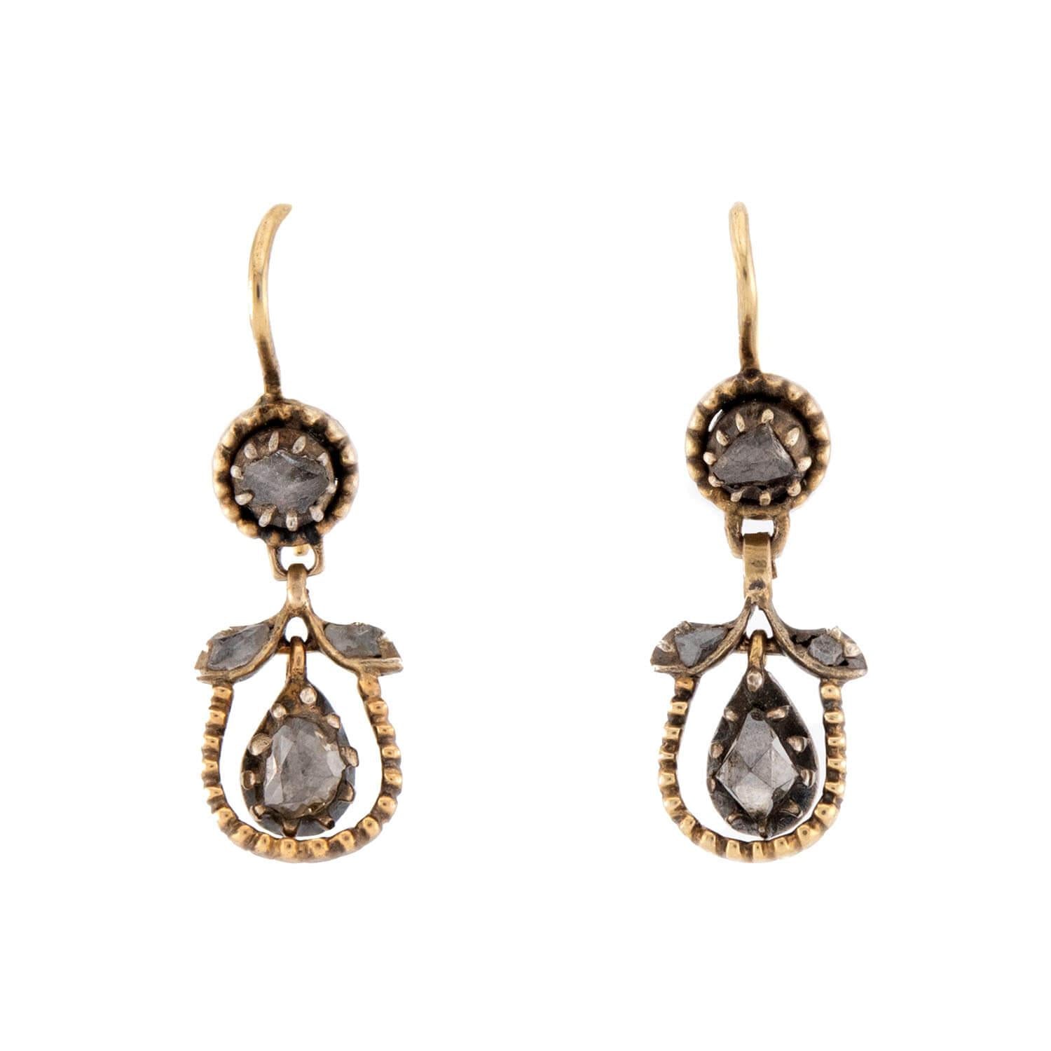 Victorian 12k Diamond Foliage-Motif Dangle Earrings