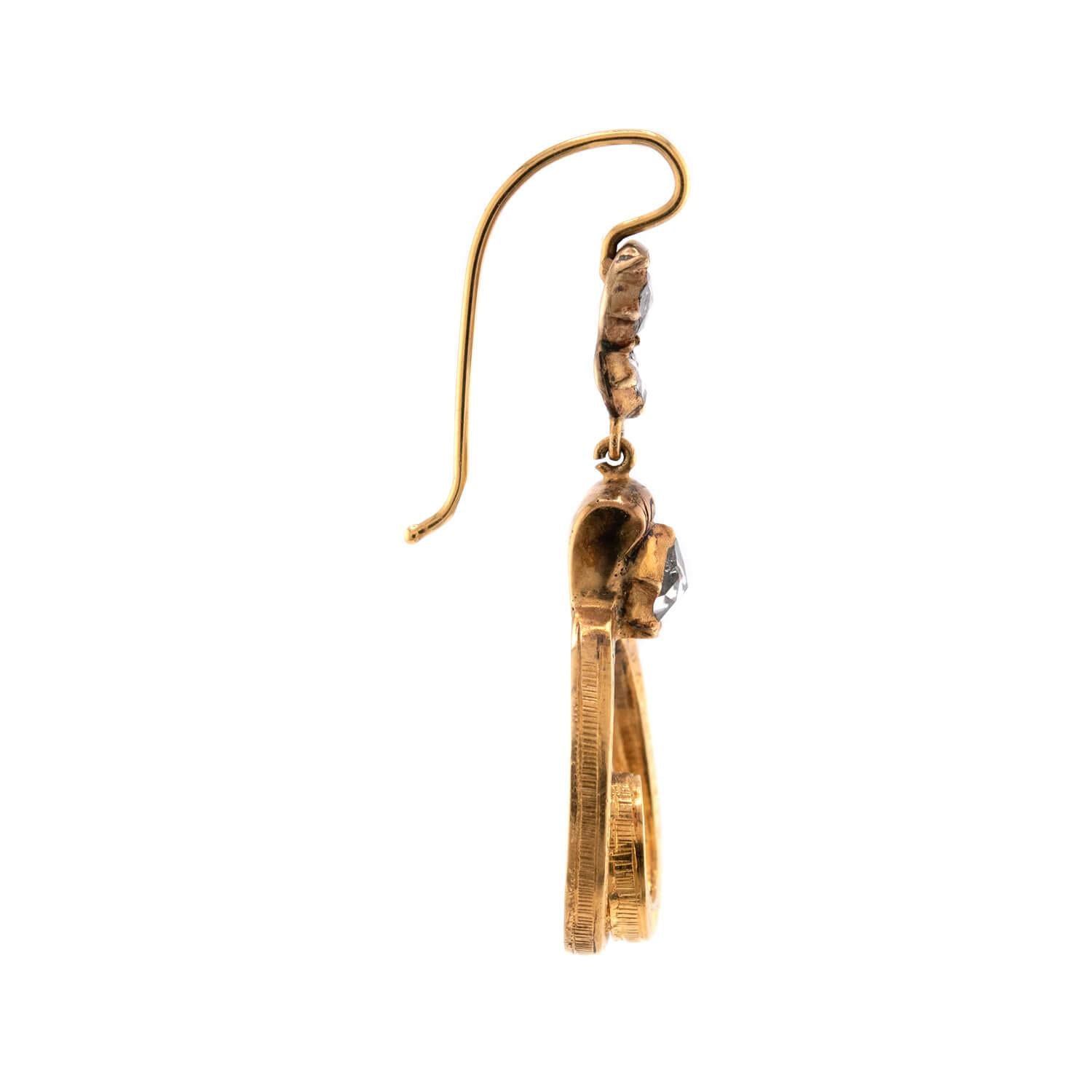 Victorian 14k Diamond Swirl-Motif Dangle Earrings