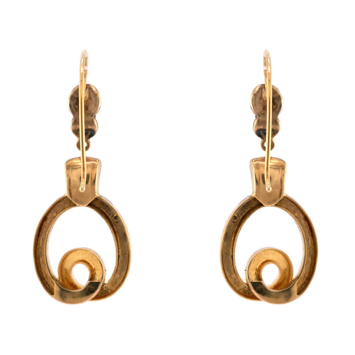 Victorian 14k Diamond Swirl-Motif Dangle Earrings