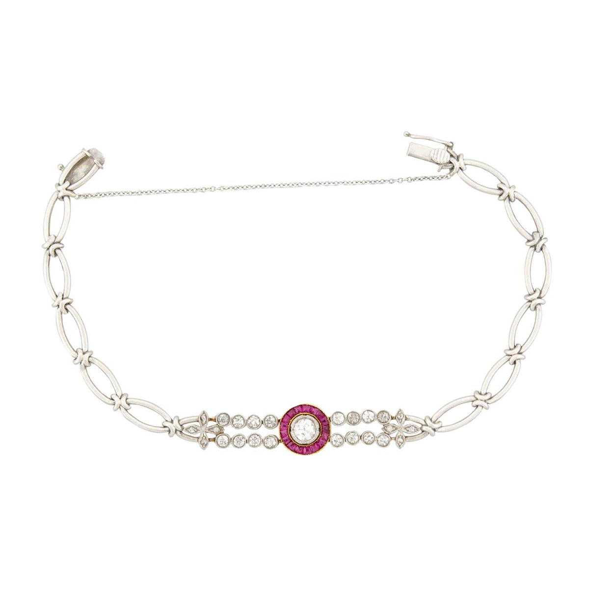 Edwardian 18k/Platinum Diamond and Ruby Halo Bracelet