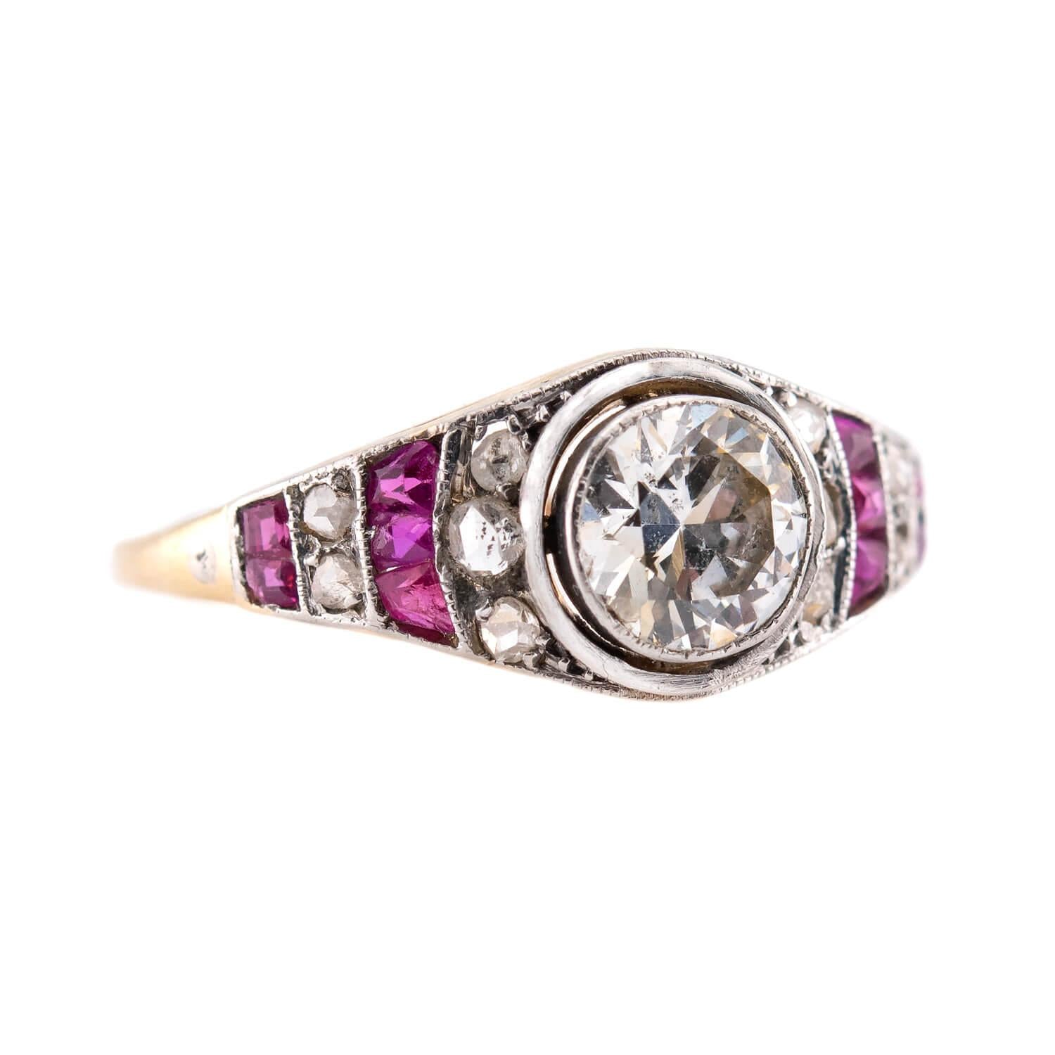 Edwardian 18k/Platinum Ruby & Diamond Engagement Ring .90ct
