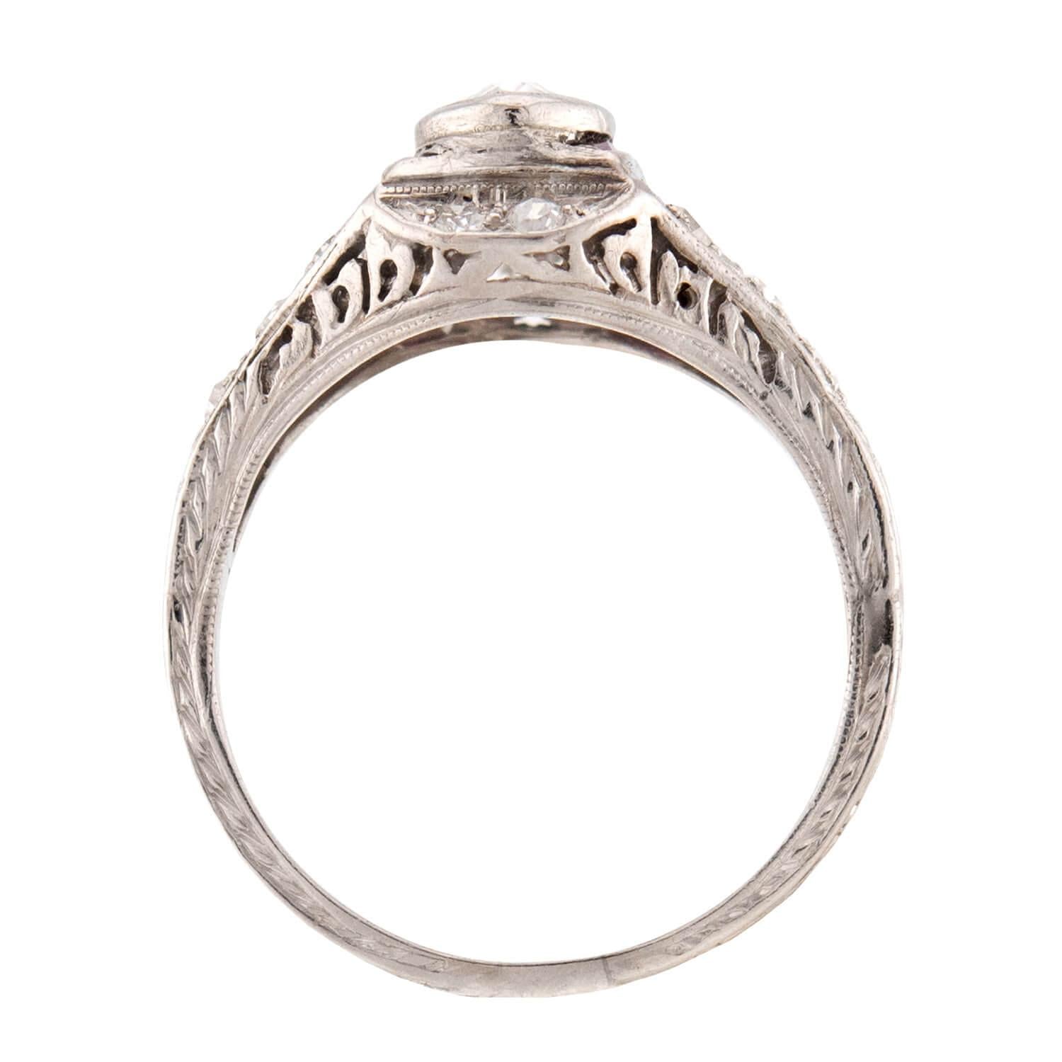 Art Deco Platinum Diamond & Ruby Engagement Ring .75ct