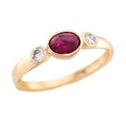 Estate 14k Ruby and Diamond 3-stone Ring
