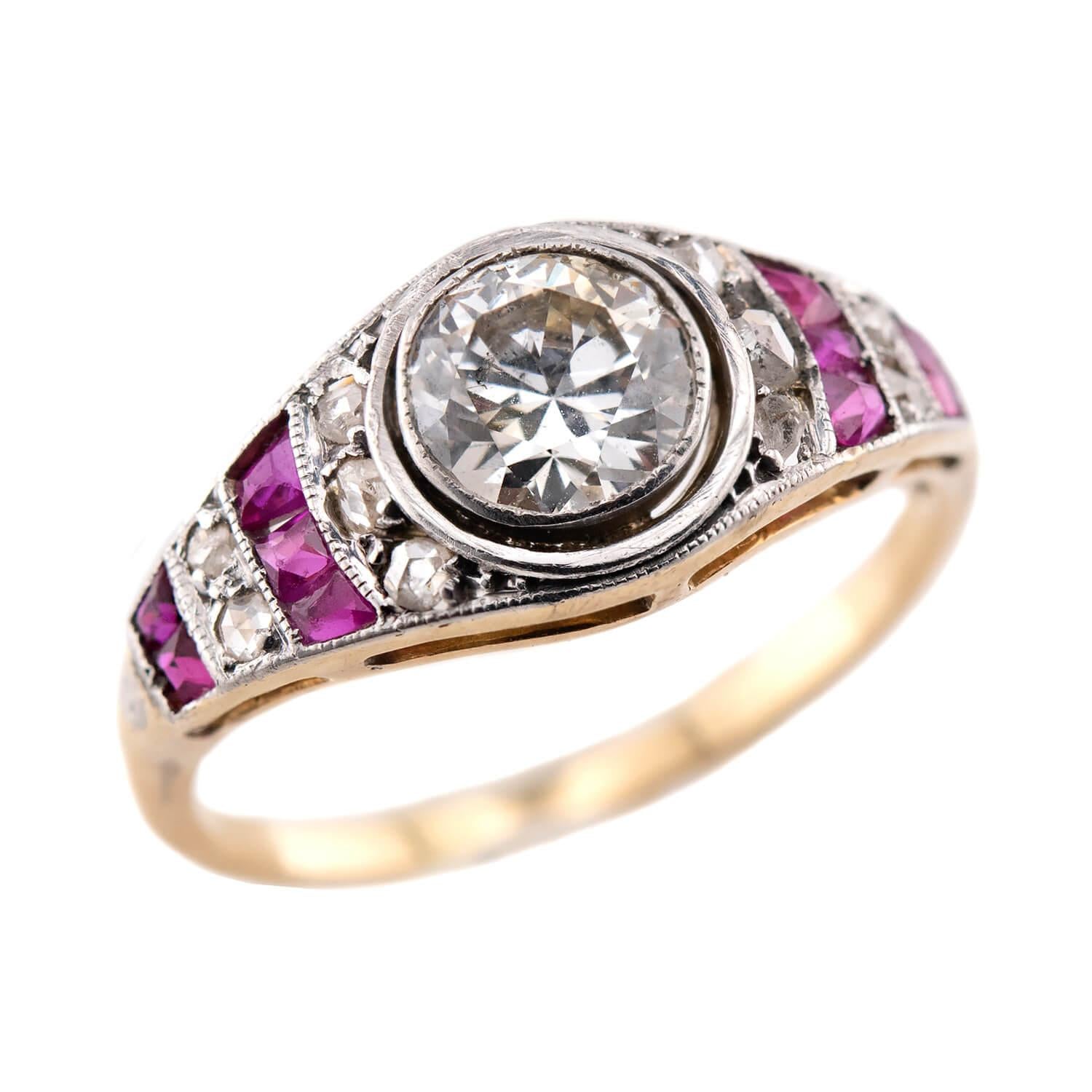 Edwardian 18k/Platinum Ruby & Diamond Engagement Ring .90ct