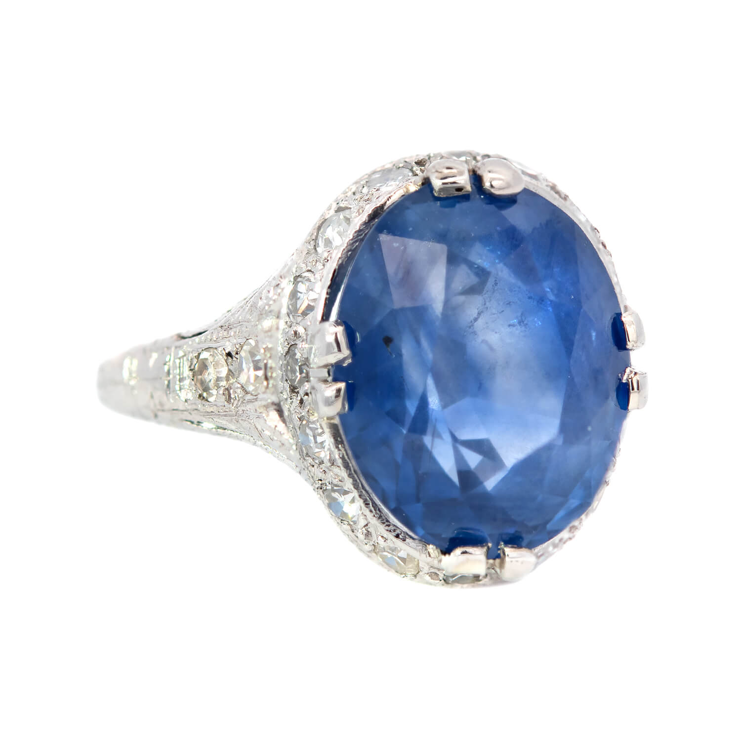 Art Deco Platinum Diamond & Ceylon Sapphire Ring 6.19ctw