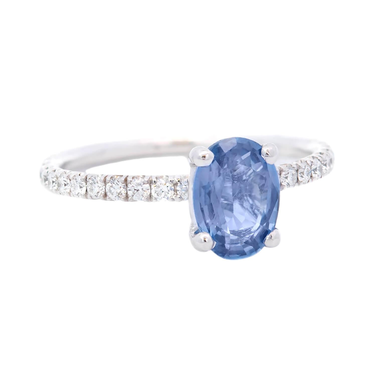 Estate 18k White Gold Sapphire and Diamond Engagement Ring