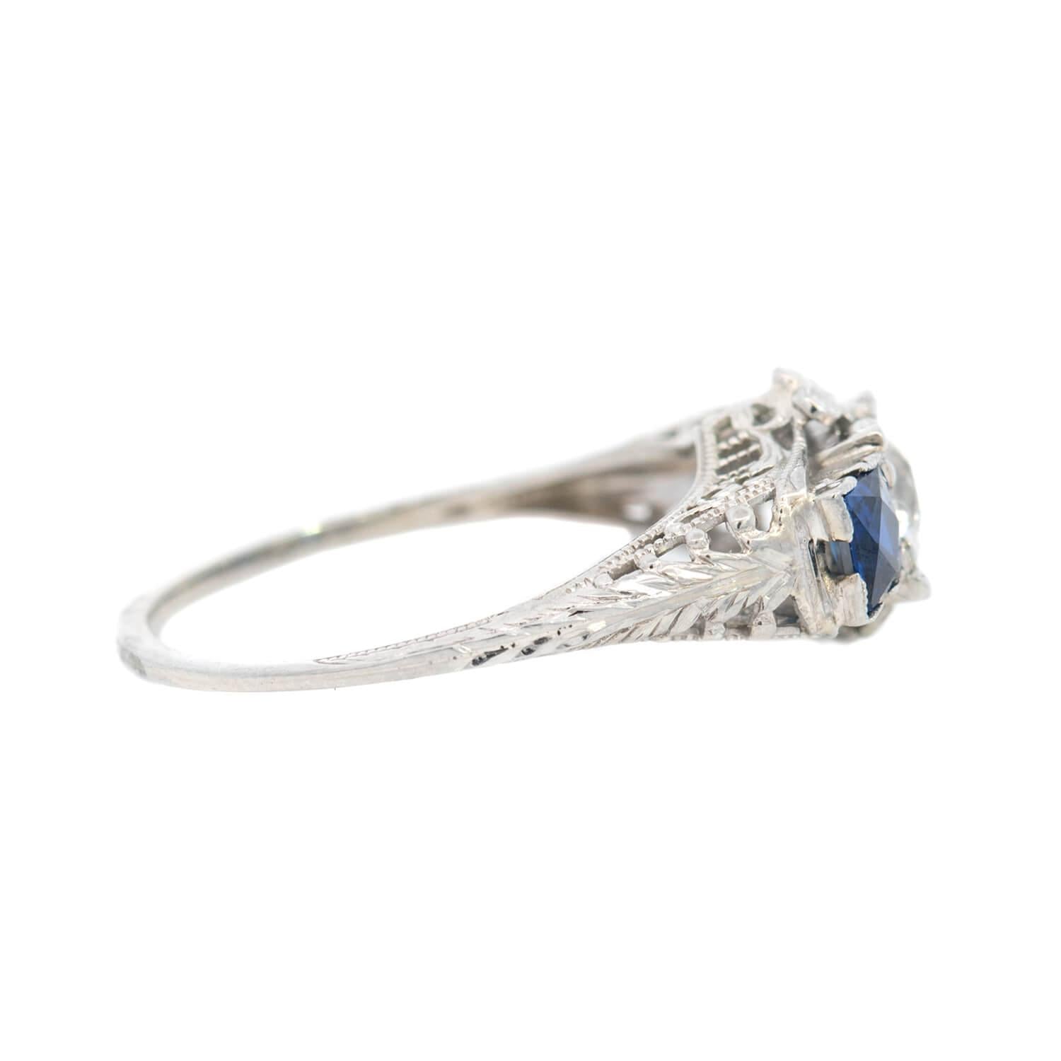 Art Deco Platinum Diamond and Sapphire Engagement Ring