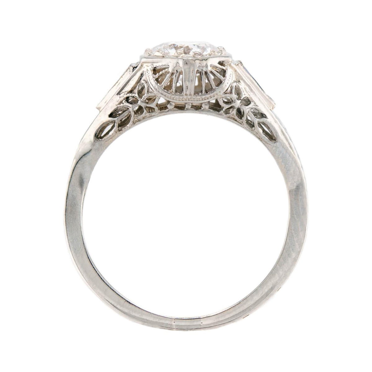 Art Deco 18k Diamond & Sapphire Engagement Ring .73ct