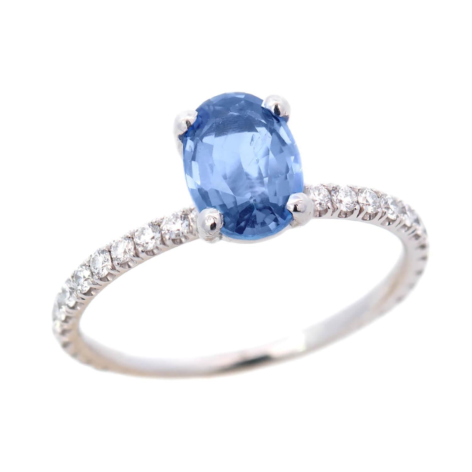 Estate 18k White Gold Sapphire and Diamond Engagement Ring