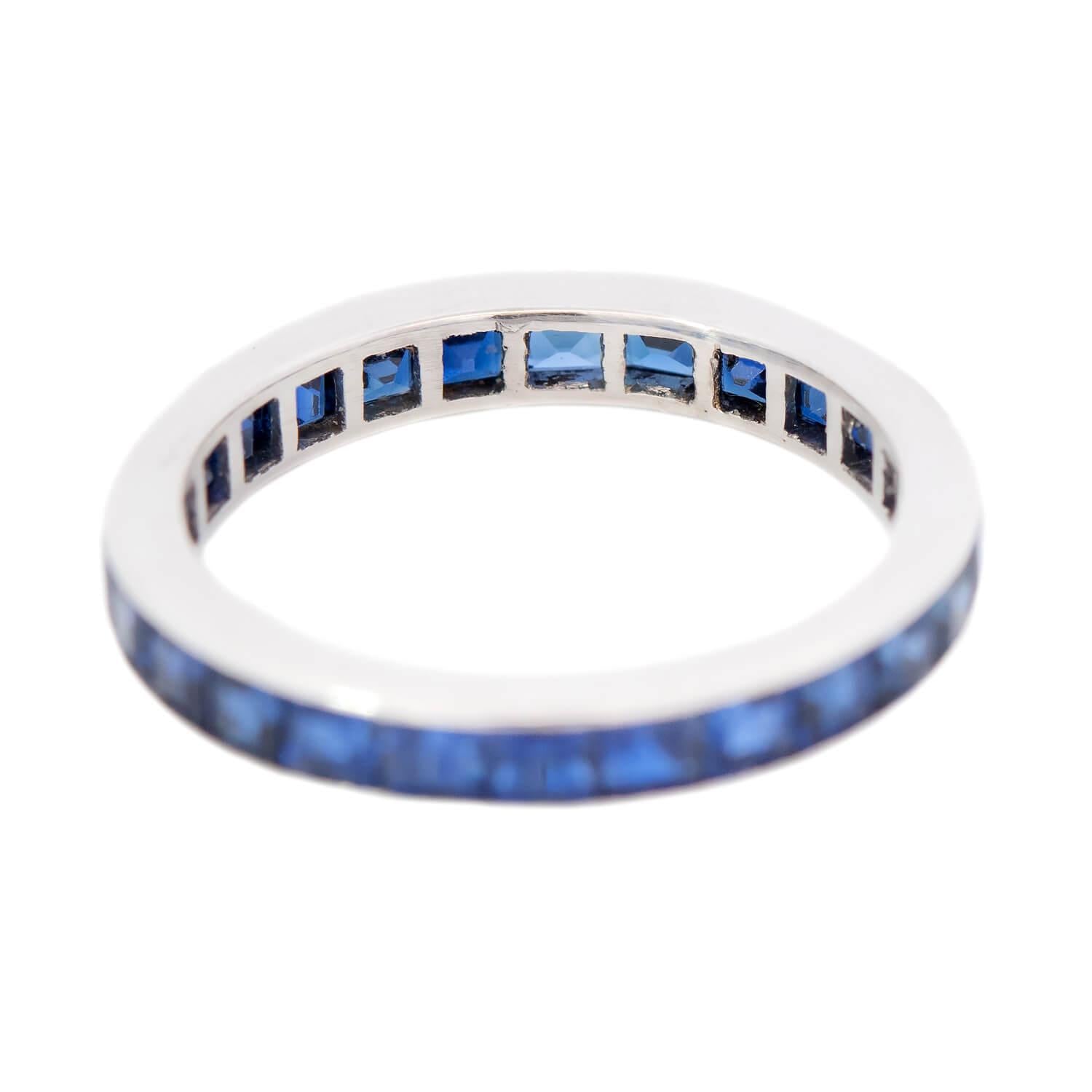 Art Deco Platinum Square Cut Sapphire Eternity Band