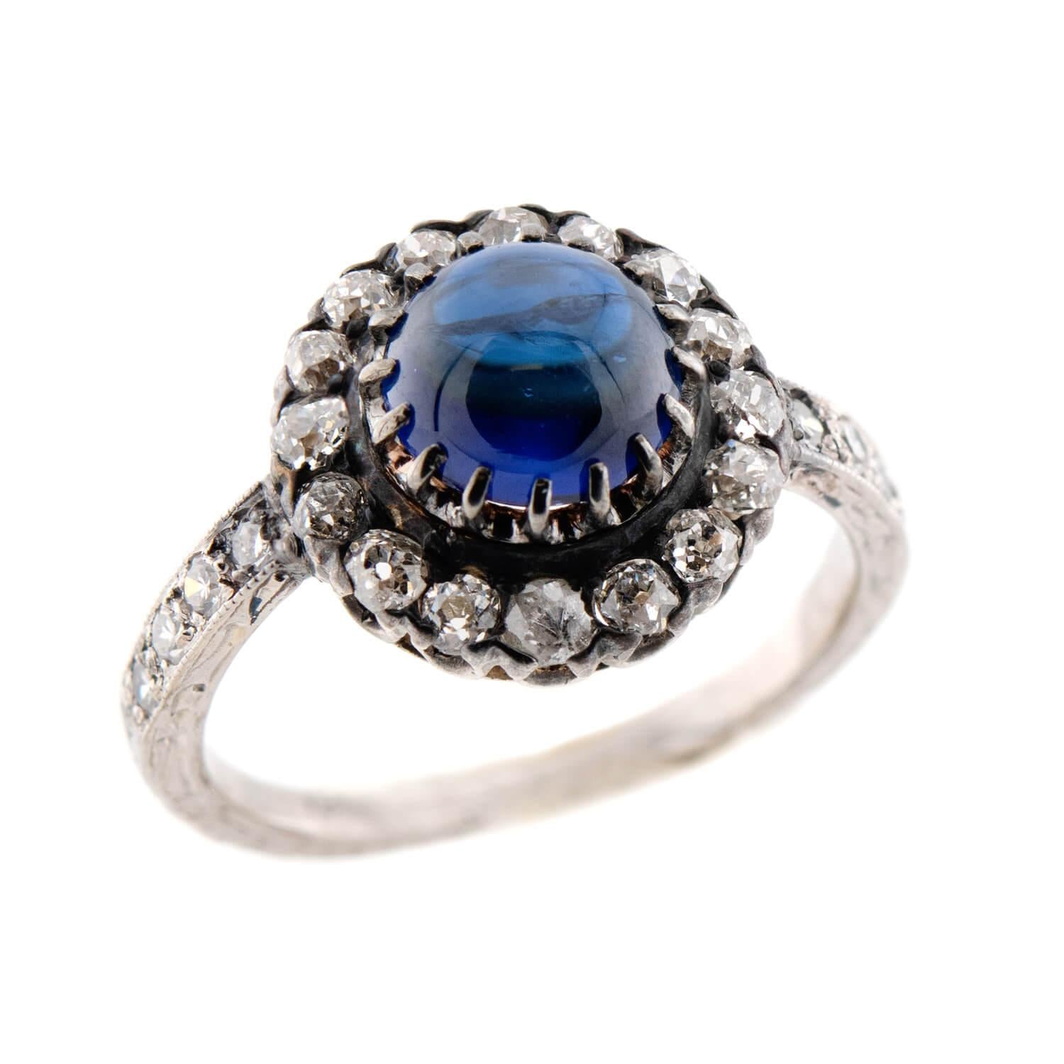 Edwardian 18k/Platinum Sapphire & Diamond Halo Ring