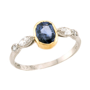 Art Deco 18k/Platinum No Heat Ceylon Sapphire & Diamond Ring