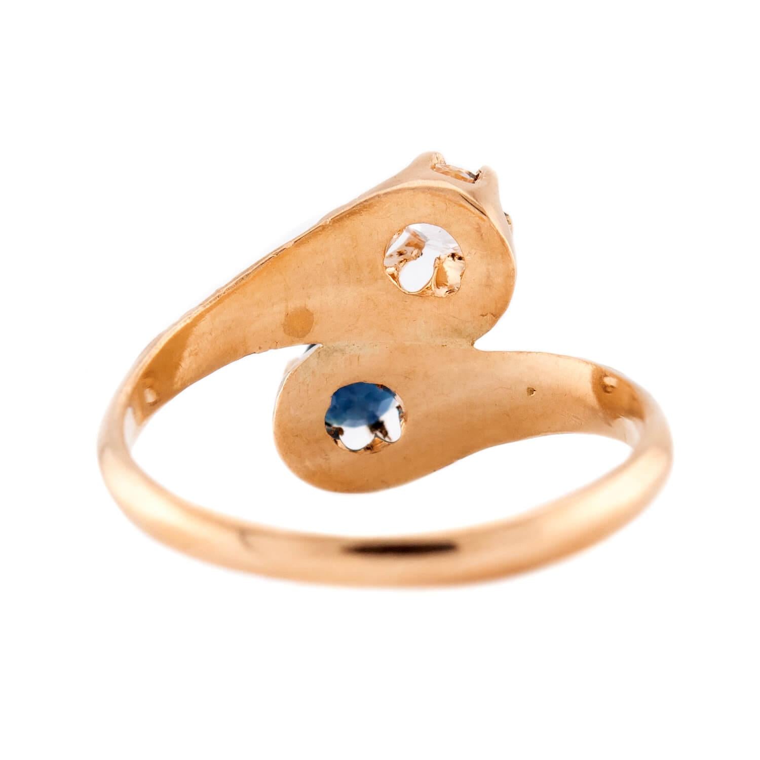 Art Nouveau 14k Sapphire & Diamond Moi et Toi Ring
