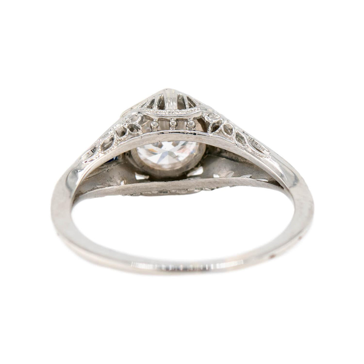 Art Deco 18k Diamond & Sapphire Engagement Ring .73ct