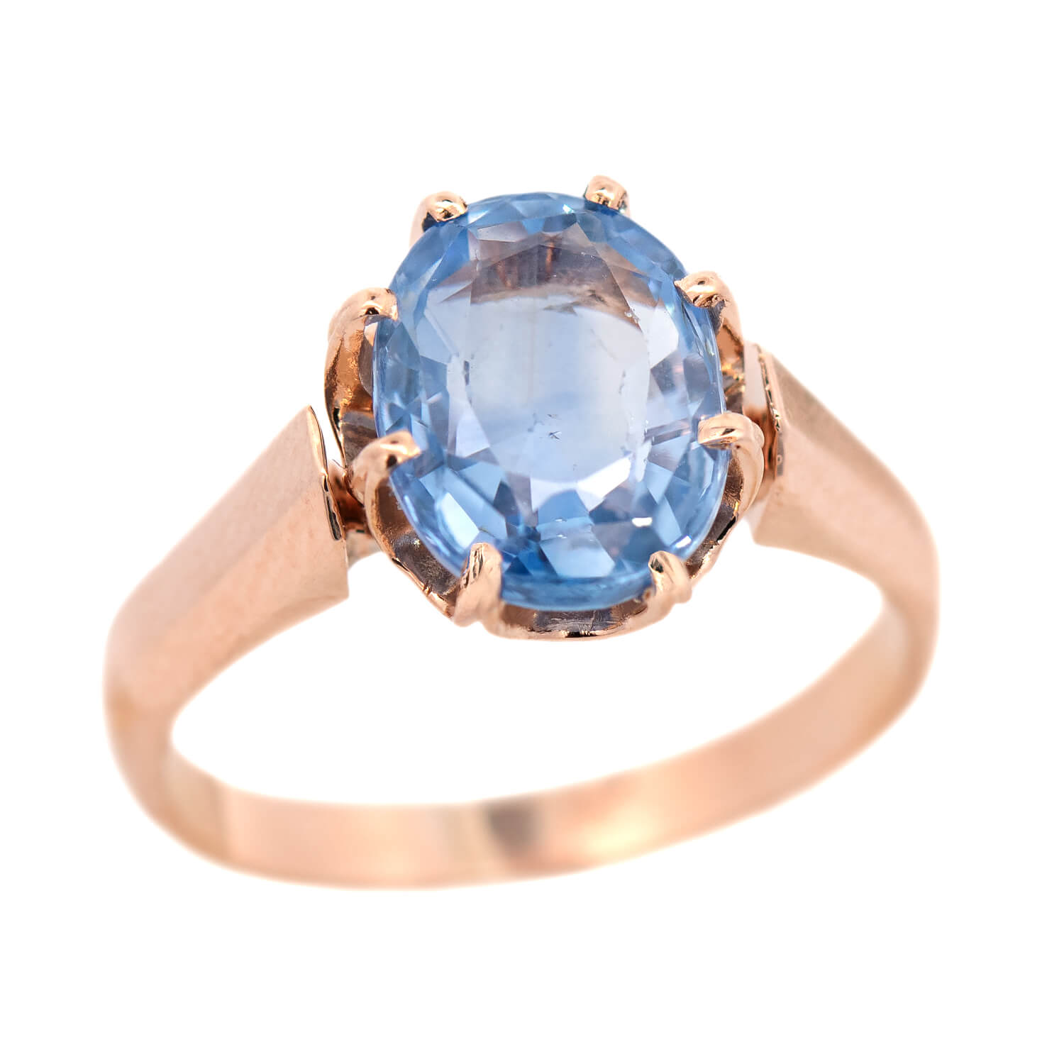 Victorian 14k Oval NO HEAT Ceylon Sapphire Ring 3.34ctw