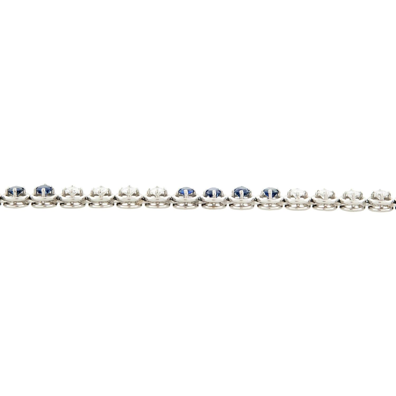 Art Deco Platinum Diamond and Sapphire Line Bracelet