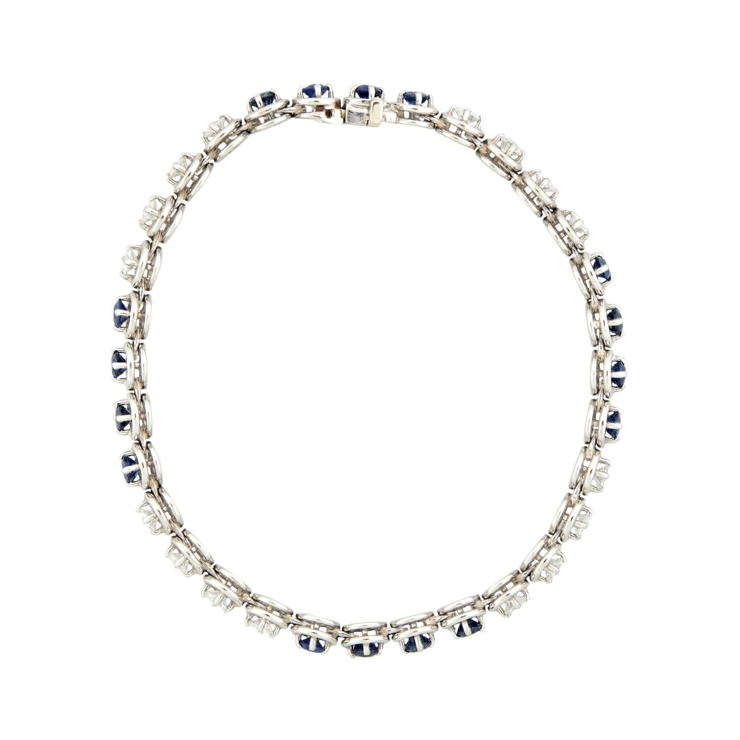 Art Deco Platinum Diamond and Sapphire Line Bracelet