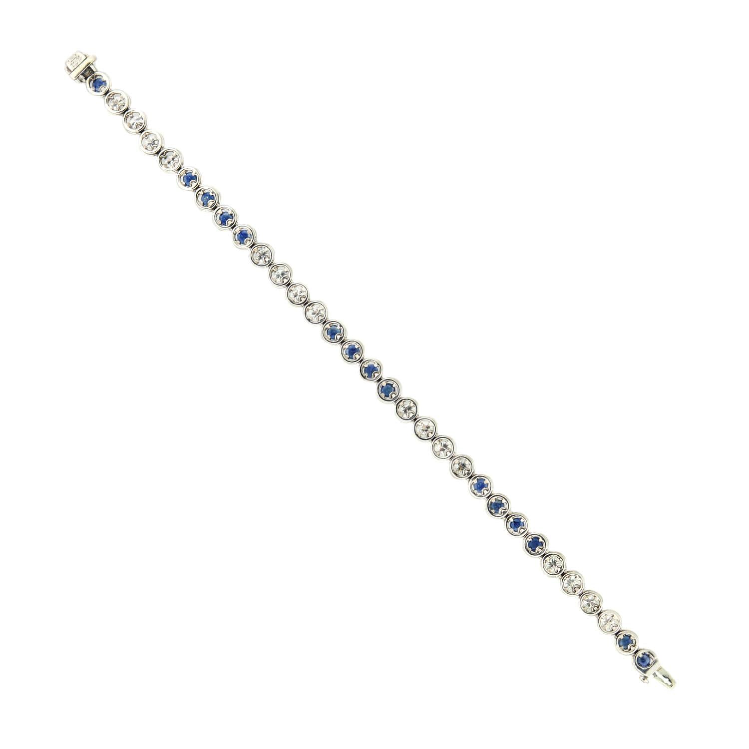 Art Deco Platinum Diamond and Sapphire Line Bracelet